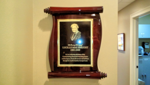 A memorial plaque in the hallway